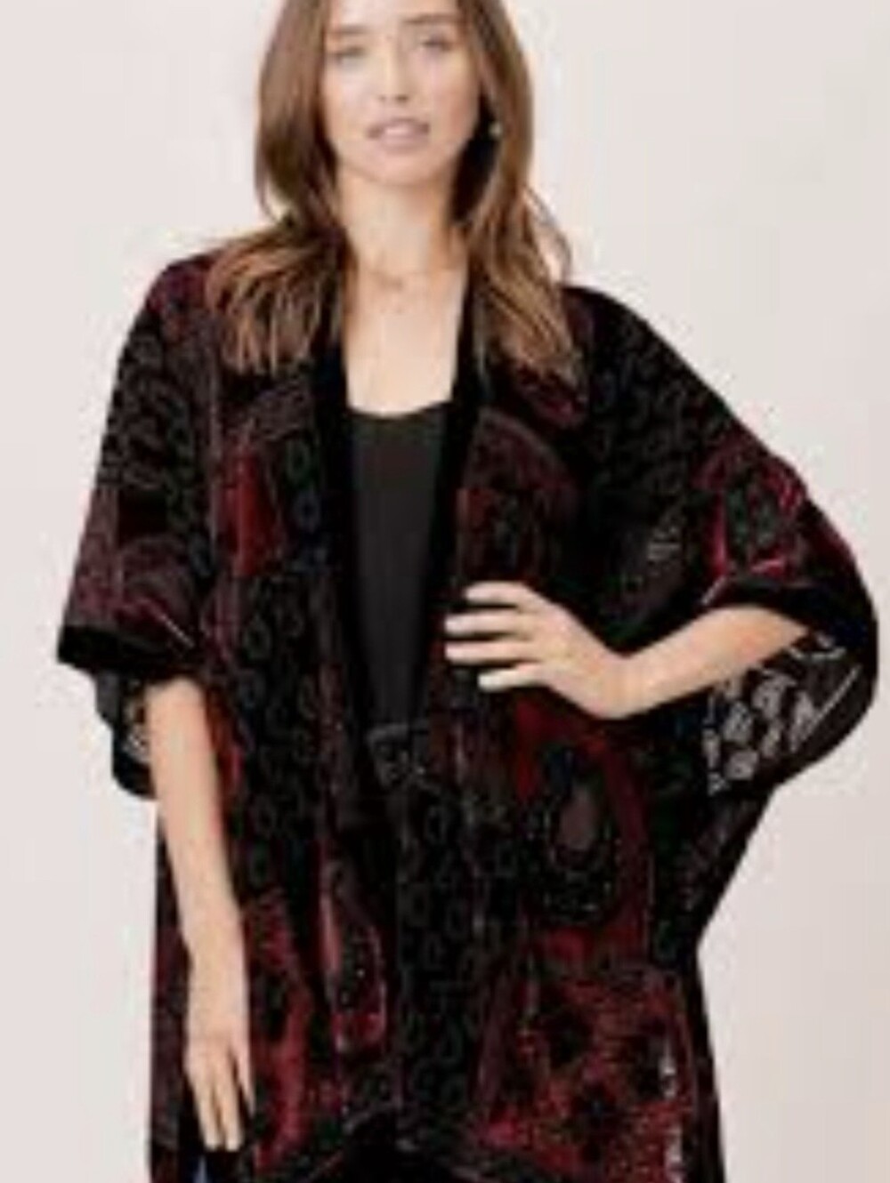 Lovestitch Natalia Burgundy Paisley Burnout Velvet Kimono